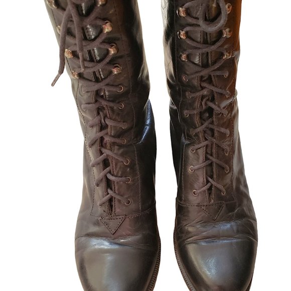 Black Leather Granny Lace Up Boots - Picture 4 of 5